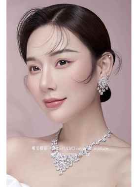 新娘项链耳环套装锆石婚礼纱饰品结婚晚宴会首饰奢华晚礼服配饰闪