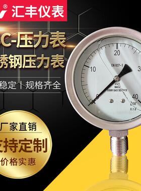 汇丰PSC-安全压力表 不锈钢压力表 耐腐蚀压力表40 巴bar