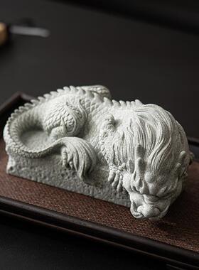 仿青石蟠龙石装摆件水园饰艺抱茶室鱼缸水OYV景造景麒麟貔貅镇兽