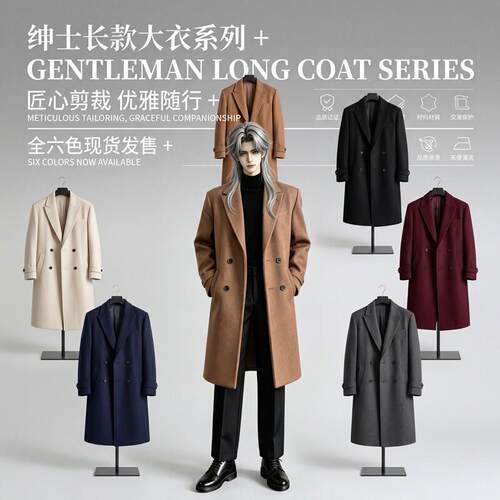 高级感3/4/6分叔体娃衣藏蓝色毛尼长款风衣套装二次元BJD人偶衣服