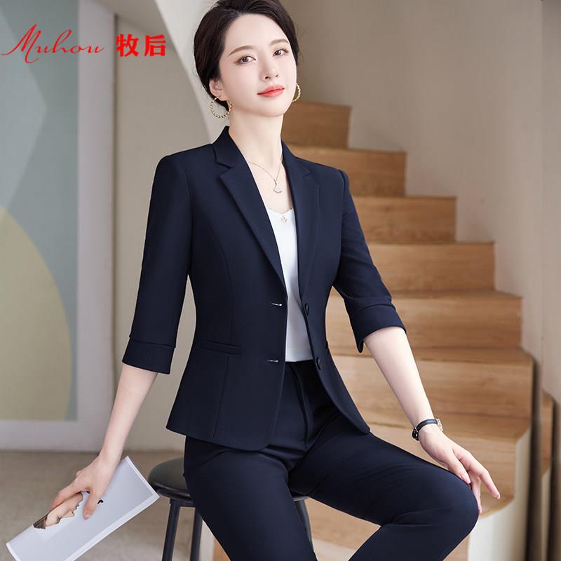 职业西服套装女七分袖上衣酒店前台小西装弹力春夏长袖工作服正装