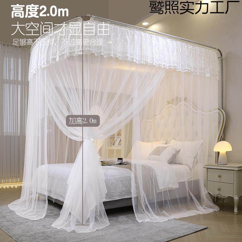 蚊虫伸缩型蚊帐三开门家用双人宫廷落地款加密不锈钢加厚支架