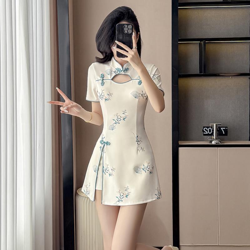 高端女装新中式短袖旗袍气质裙装工衣足浴技师套装工作服+短裤