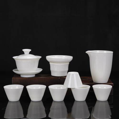 高档黄色用化盖玉瓷茶德具套装碗纯色白玉功夫礼品整家套礼盒定制