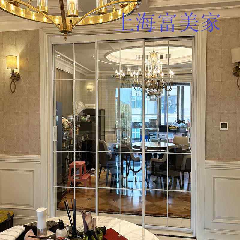 上海极窄厨房推拉门定制吊轨三联动阳台钢化玻璃移门卫生间折叠门