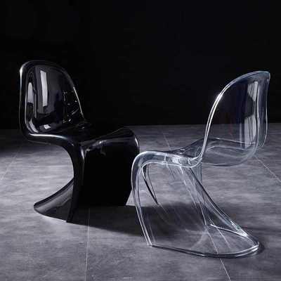 北欧餐椅家用网红设计师透明潘东椅可叠放塑料椅子靠背简约梳妆凳