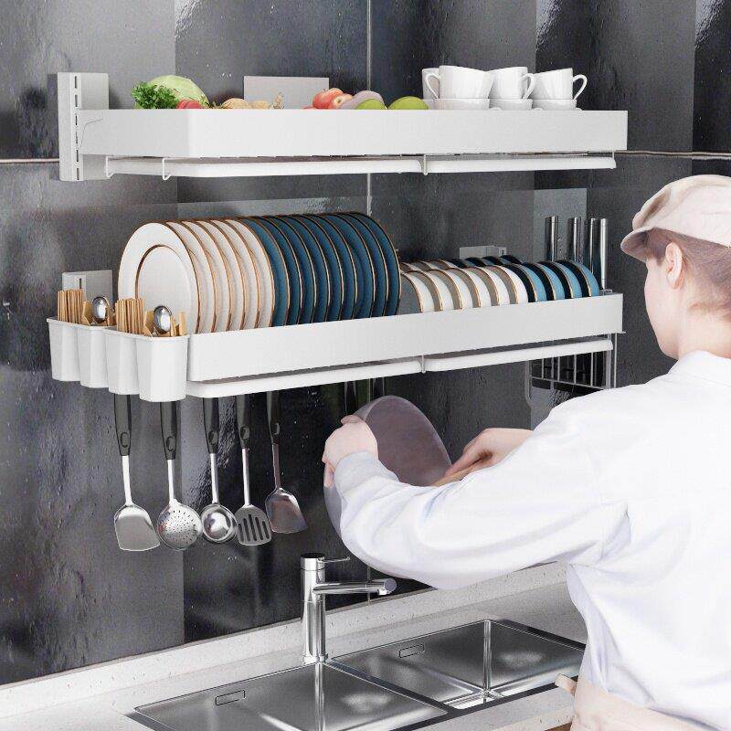 免打孔厨房壁挂式置物架墙上碗架沥水架水槽上单层碗碟盘子收纳架