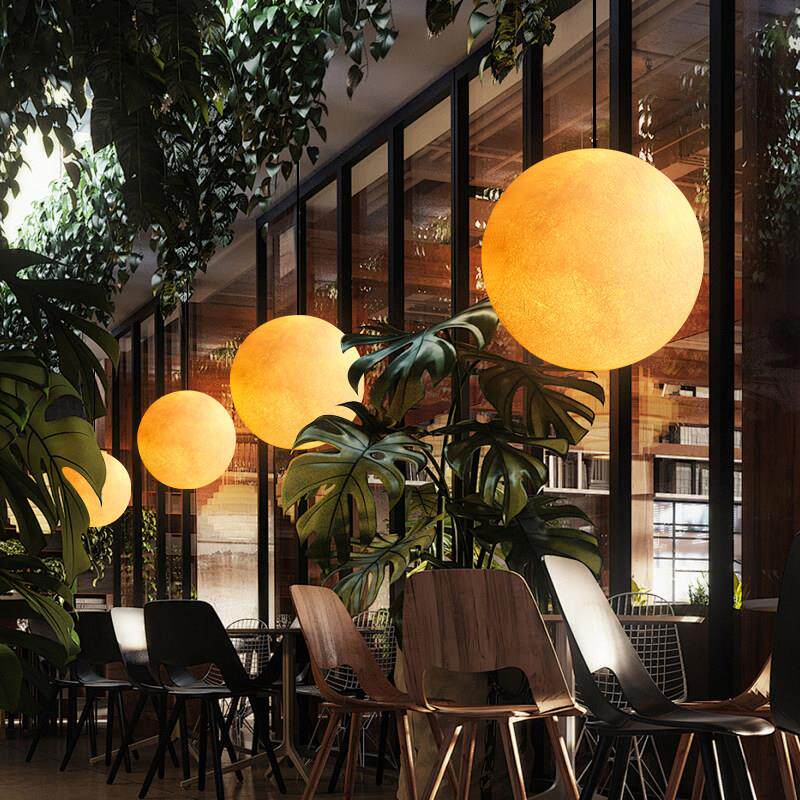 月球灯球形月亮吊灯创意橱窗餐饮圆球灯网红服装奶茶店铺吧台商用
