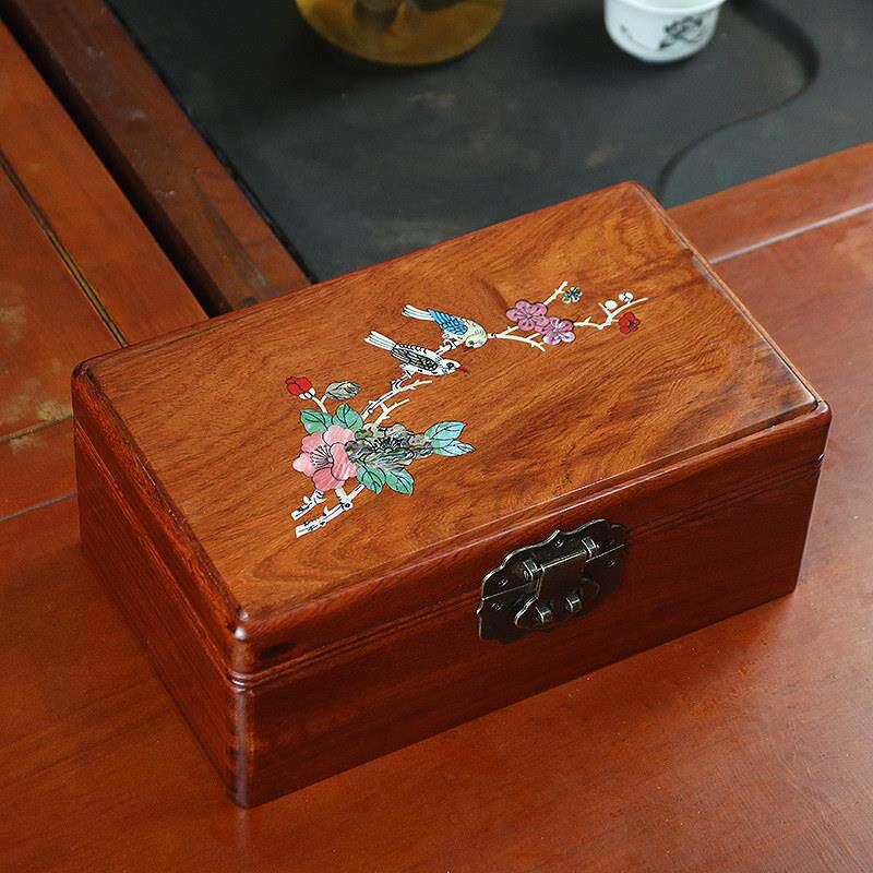 红木首饰收纳盒带锁螺钿实木质榫卯结构覆古证件文玩彩礼金珠宝箱