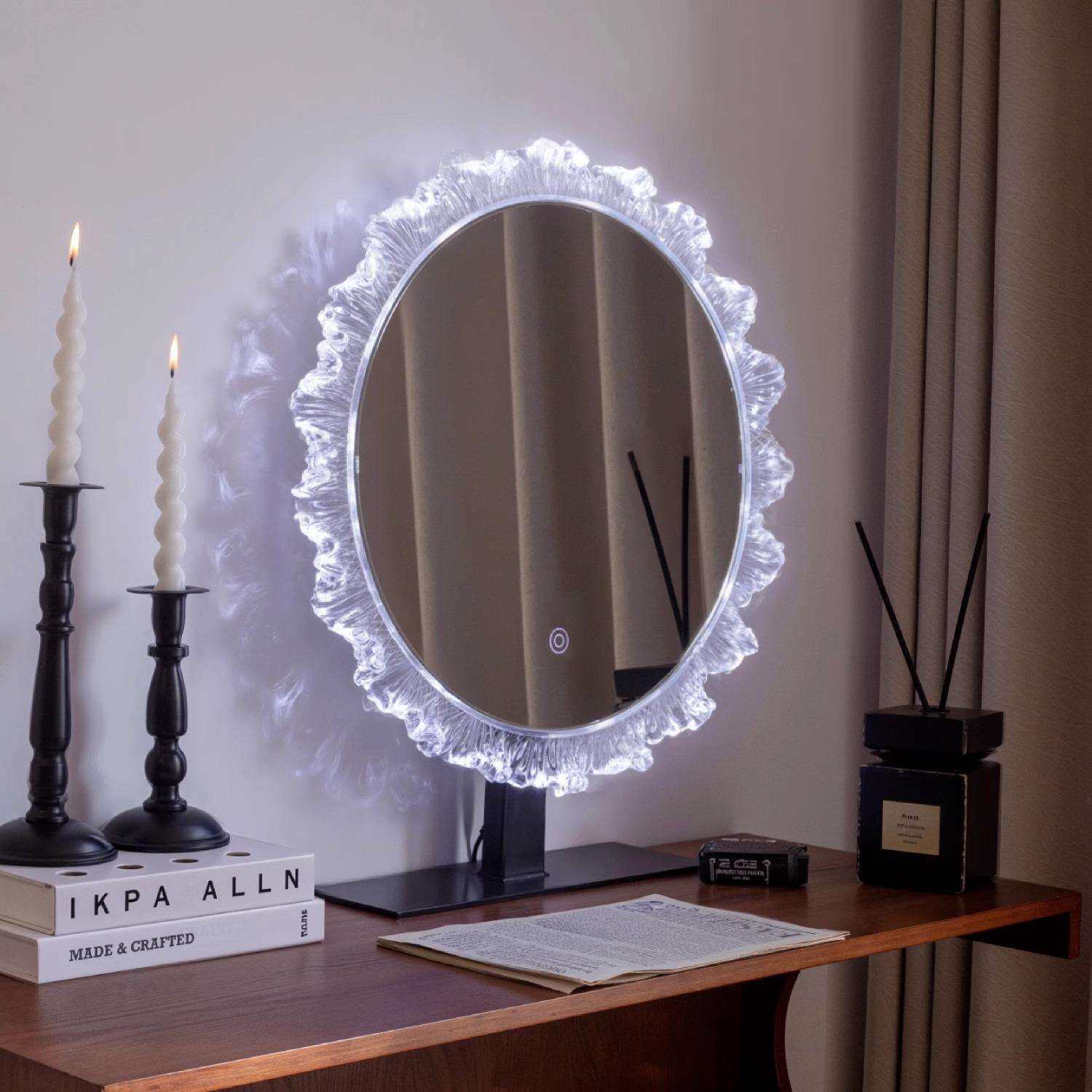 网红led化妆镜带灯女主卧梳妆台镜子轻奢高级台式桌面智能梳妆镜