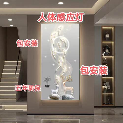 九鱼玄关LED灯人体感应星空麋鹿装饰画 画高端挂画 画现代走廊走