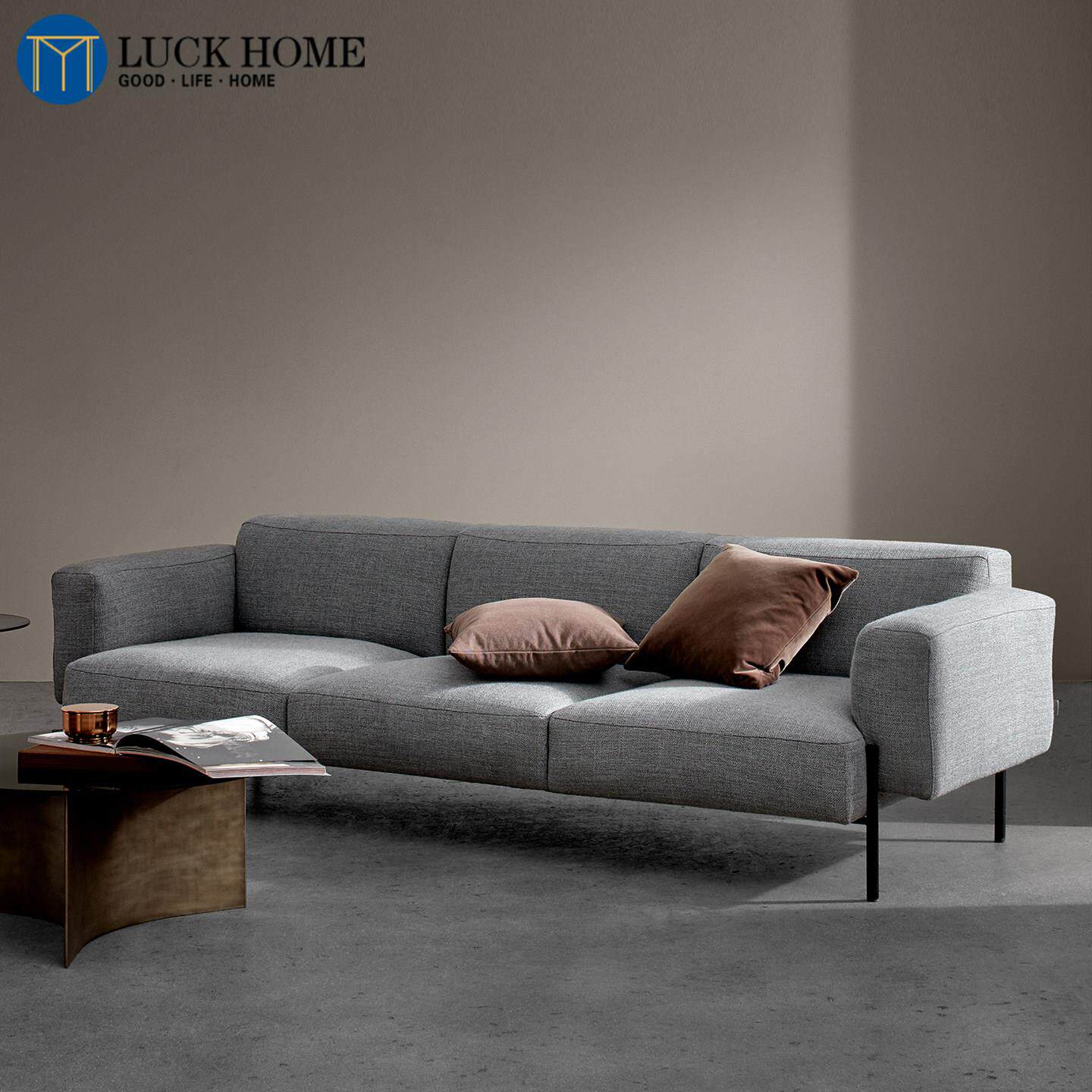 极简轻奢直排深灰棉麻布艺沙发小户型客厅三人位组合诧寂风设计师