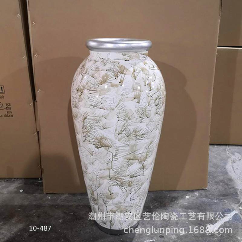 玻璃钢羽毛酒坛型落地大花瓶花器干花插花摆件客厅欧式现代装饰品