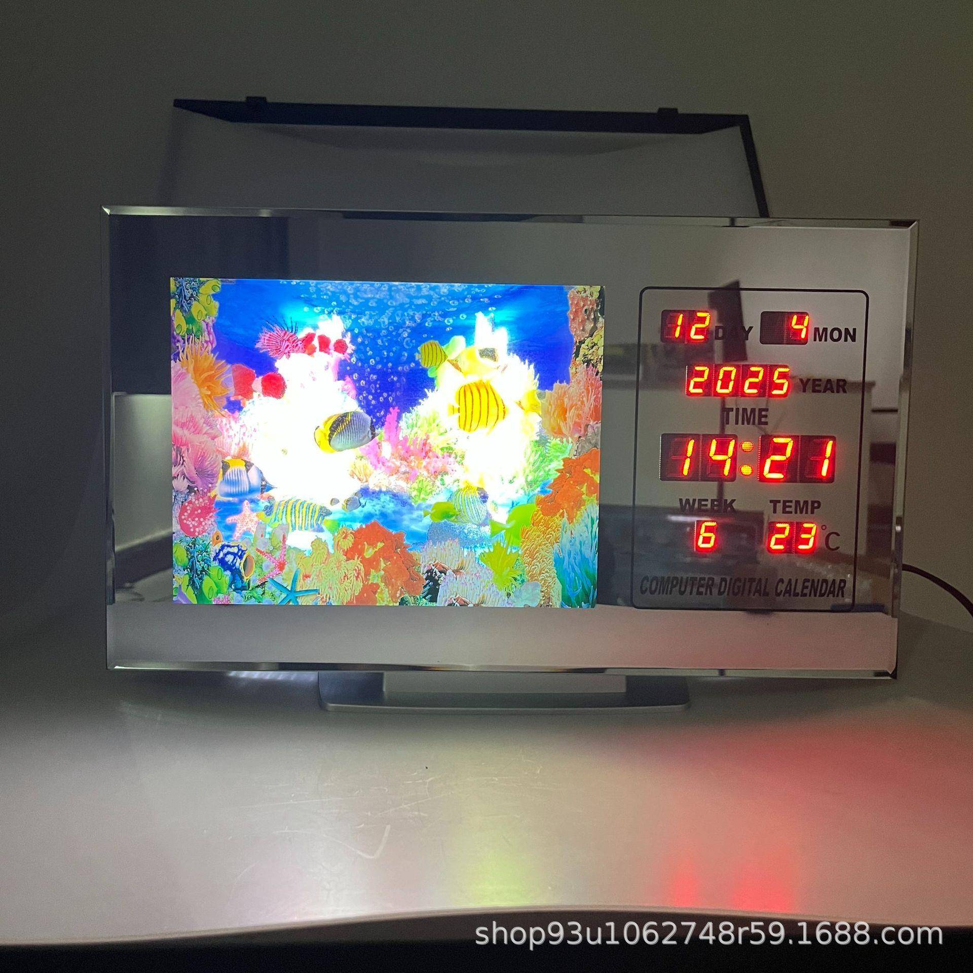 LED桌面摆件装饰灯小夜灯带万年历液晶显示仿真鱼海景灯现代家居