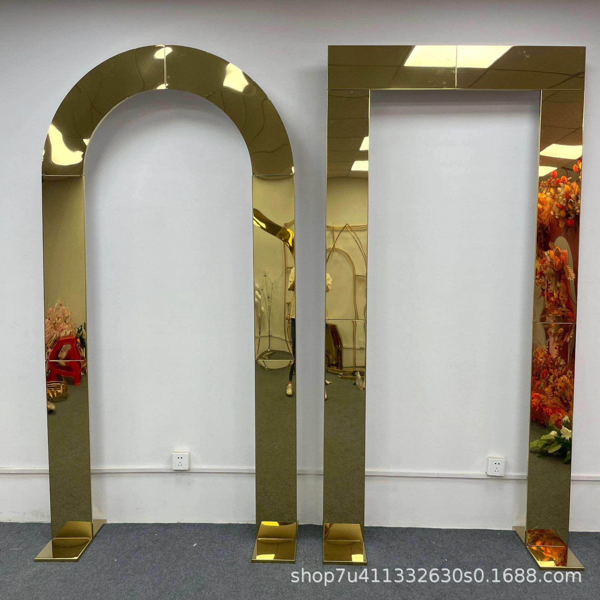新款镀金背景架婚庆铁艺道具户外婚礼装饰不锈钢架子屏风指示牌