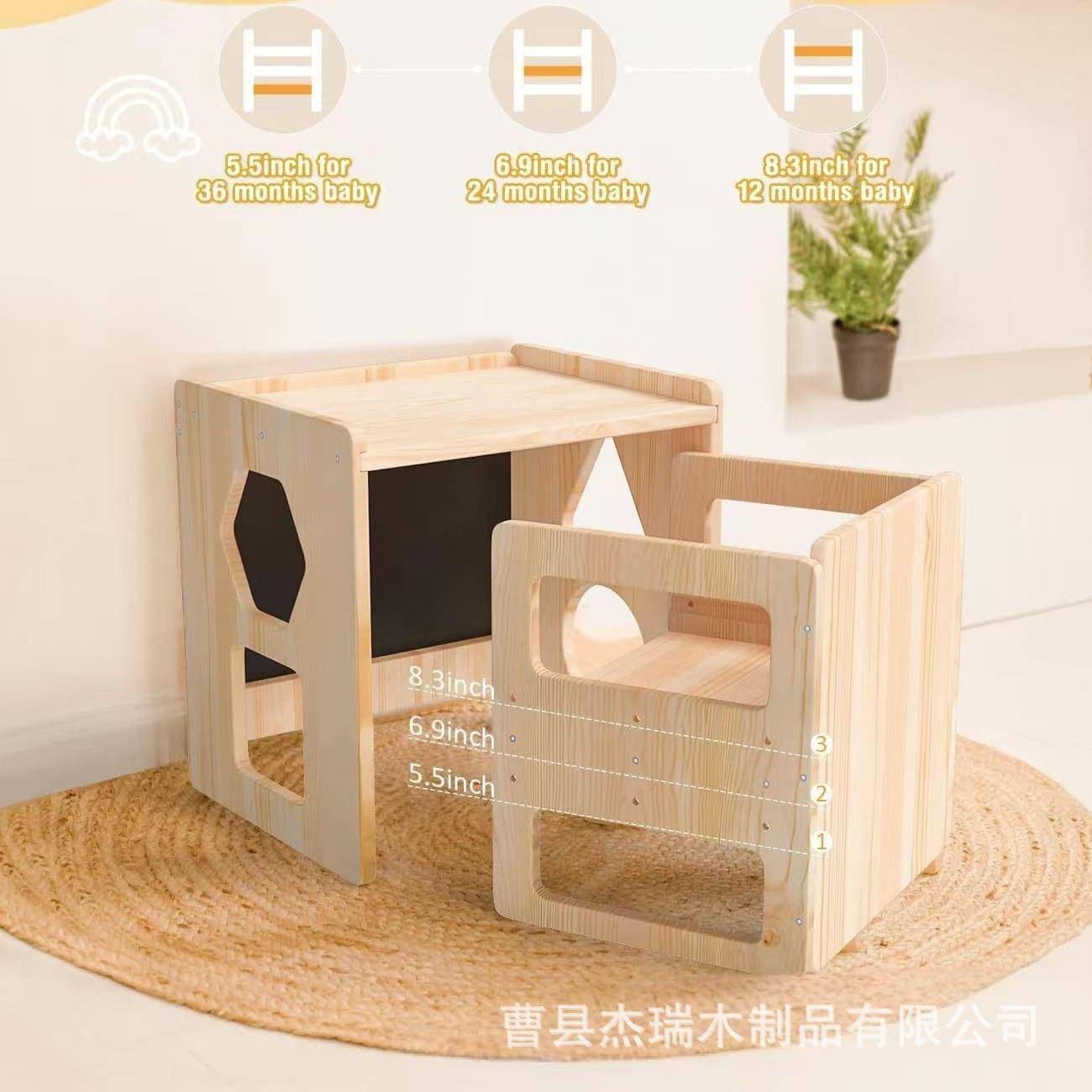 实木小型儿童桌椅家居幼儿园宝宝餐桌多功能带黑板绘画学习儿童桌