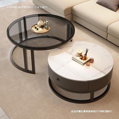 岩板茶几客厅家用2024新款轻奢高级感小户型现代简约圆形伸缩茶桌