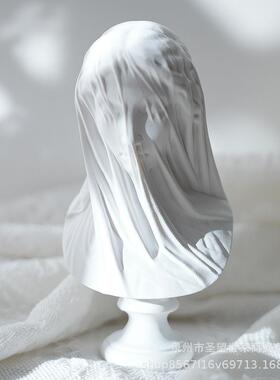 跨境新品哥特摆件民宿婚纱少女半身像戴面纱少女雕像艺术家居装饰