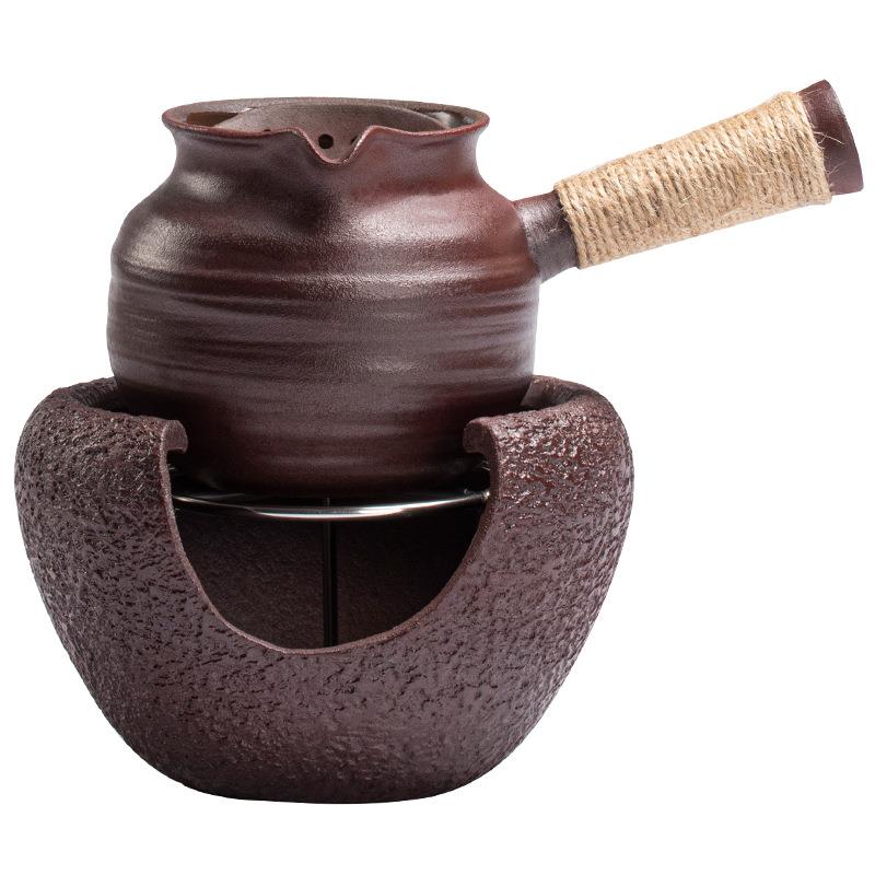 带盖侧把烤茶罐粗陶罐罐茶土陶公道杯煮茶器家用煮茶壶烤茶炉