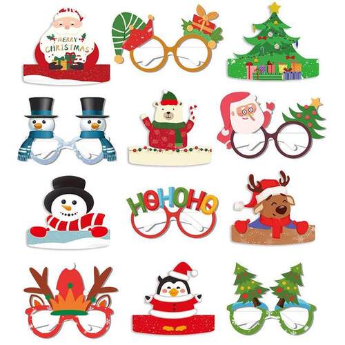 Christmas paper glasses hat set props圣诞节纸质眼镜帽子套装