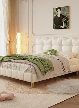 法式奶油风泡芙现代简约床主QVZ卧白网红女木孩色皮床双人实床