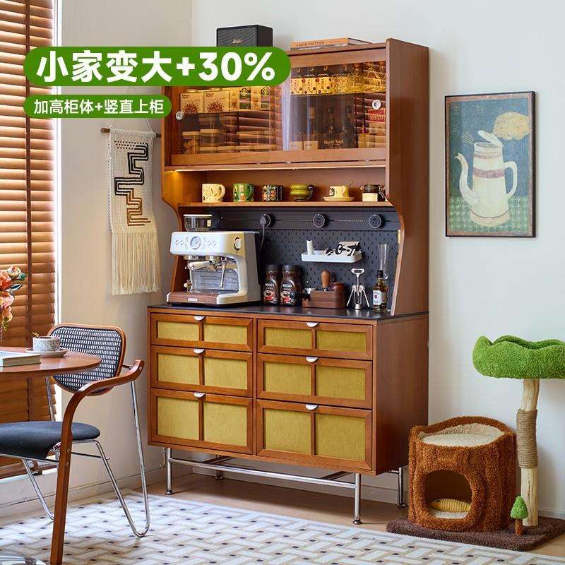 觅墨中古风全实木餐边柜储物柜厨柜一体靠墙小户型岩板小型窄北欧图片