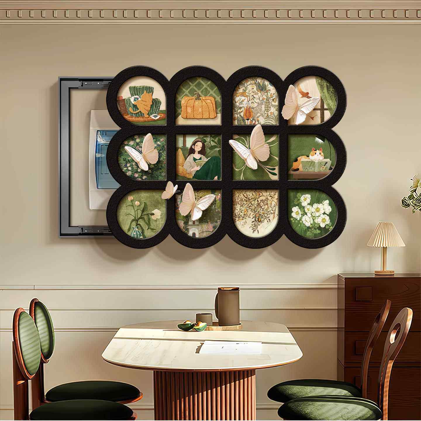 中古风电挡表箱装饰画100432绿色配电电闸盒遮弱箱箱挂画遮电丑电