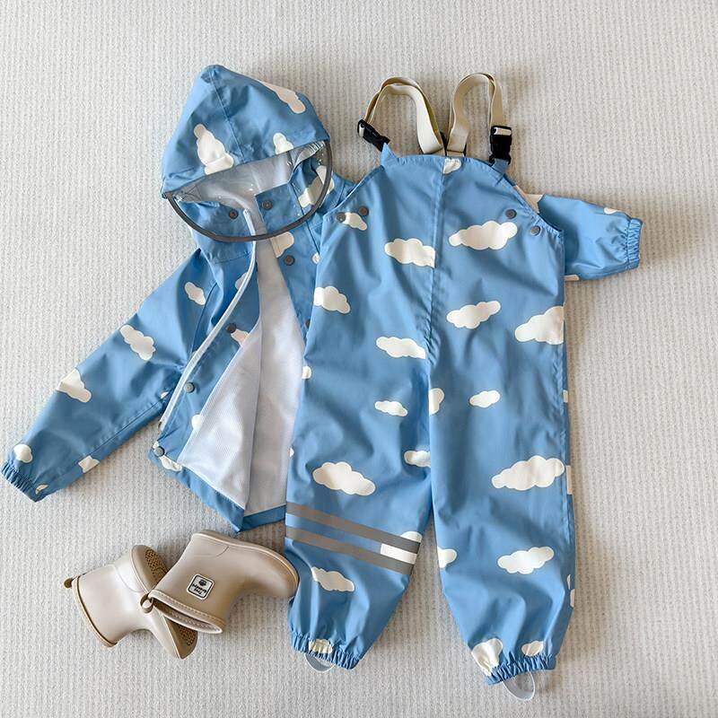 韩版儿童雨衣洋派幼儿两件式雨衣防水抱婴袋裤外套宝宝玩水套装雨