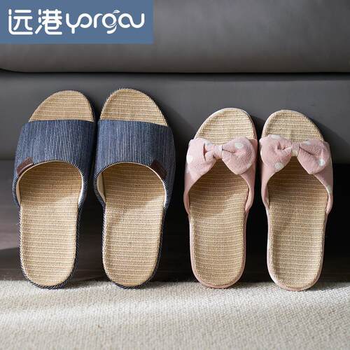 四季亚麻拖鞋女夏室内居家防滑情侣男家用布凉拖