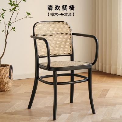 编靠背椅实木藤椅子家用餐椅餐桌休闲小户型复古北欧藤编咖啡厅椅