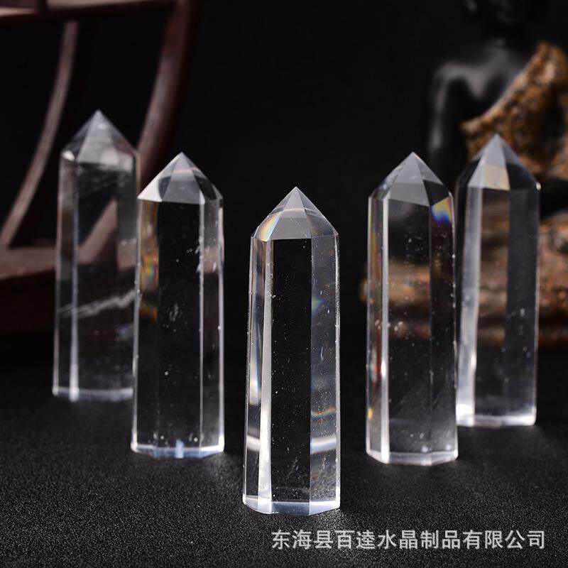 熔炼单尖六棱柱能量水晶柱玻璃工艺品家居摆件白柱水晶石白水晶