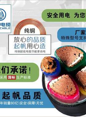 起帆（QIFAN)电缆电线国标铜芯硬线 三箱四线YJV3*50+1*25导线