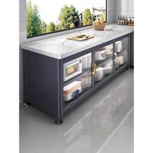 厨房置物架落地多层岩板收纳防尘柜多功能微波炉烤箱餐边储物柜子