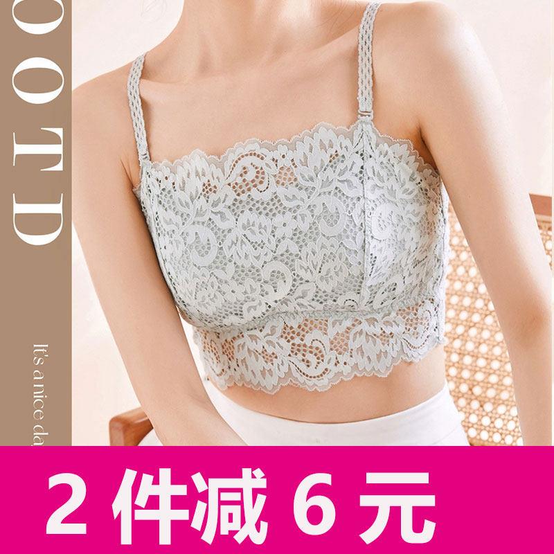 法式蕾丝肩带可拆卸抹胸 固定一体乳胶杯 无钢圈聚拢裹胸女内衣