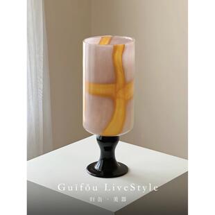 高档归缶中古琉璃瓶新中高式级感高冬脚客厅玄关摆件彩花色玻璃青