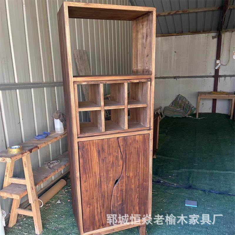 老榆木博古架复古格子架落地式收纳置物架客厅隔断民宿装饰架