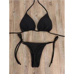 Solid lace adjustable bikini纯色挂脖系带比基尼 halterneck