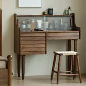 化妆现代黑胡桃桌卧室原木妆台一体带简约樱桃木抽屉北美木梳家用