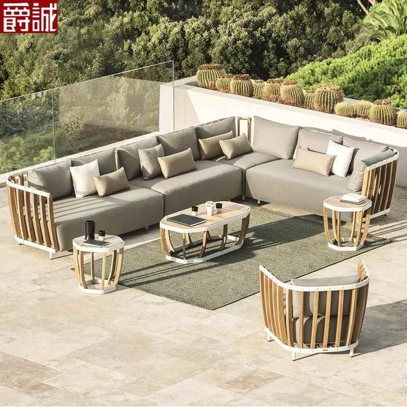 户外沙发柚木别墅休闲组合藤编椅实木茶几室外花园庭院样板房家具