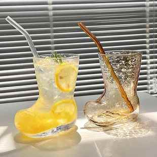 果汁饮料啤酒杯潮流咖啡冷饮杯 ins风网红创意靴子玻璃杯透明个性