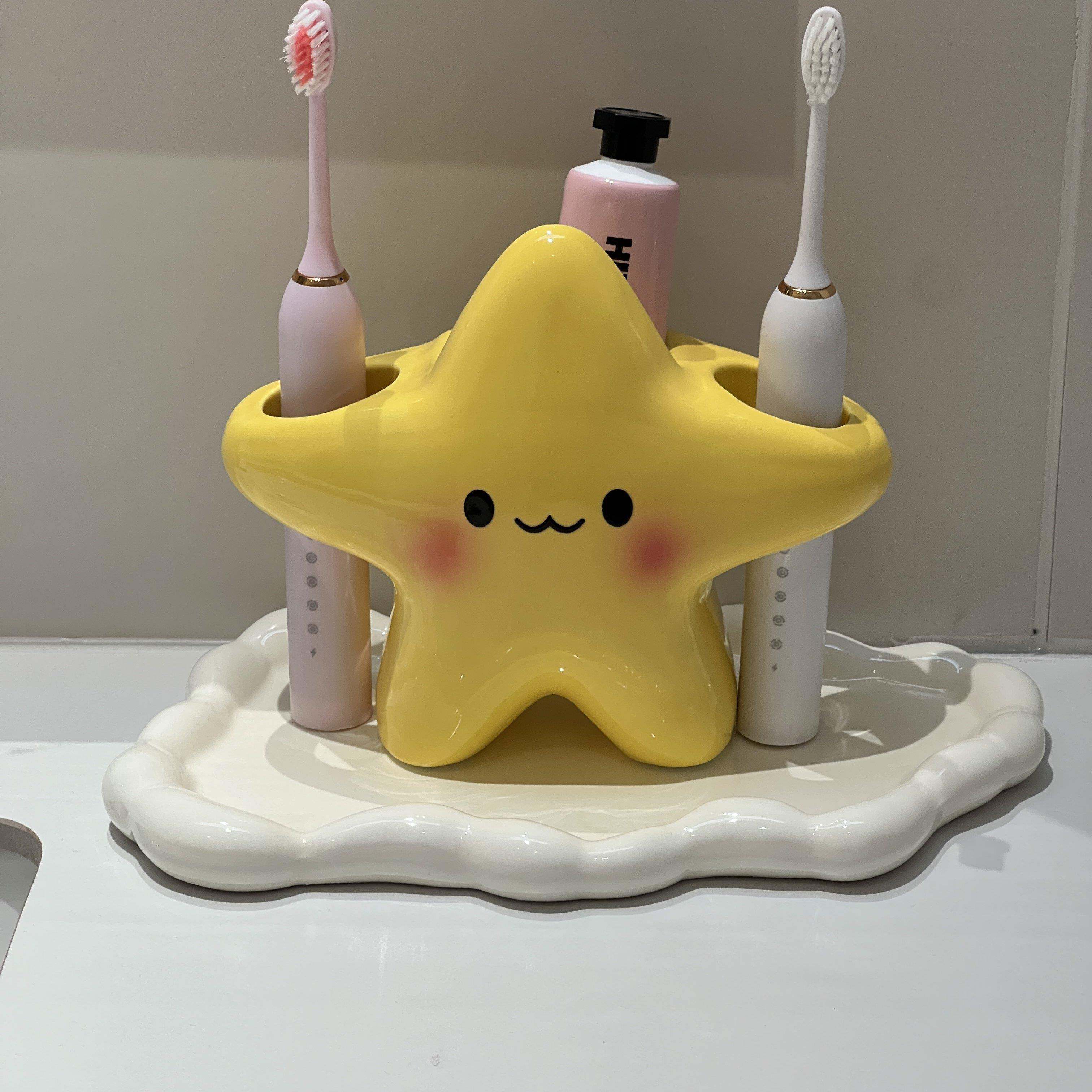 日本星星牙刷架化妆室家用牙具收纳筒手电筒动牙刷底座陶瓷置物架