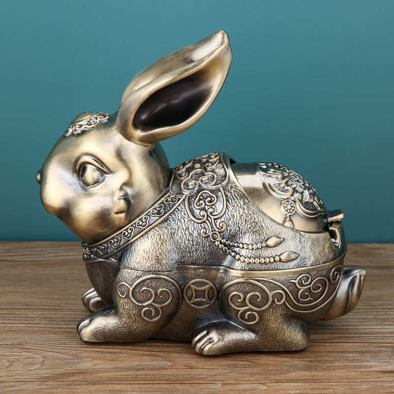 欧式烟灰缸家用客厅收灰缸金属轻奢复古时尚防飞灰带盖烟缸兔摆件,节庆用品/礼品,时尚烟灰缸,淘宝优惠券,粉丝福利购,淘宝优惠卷