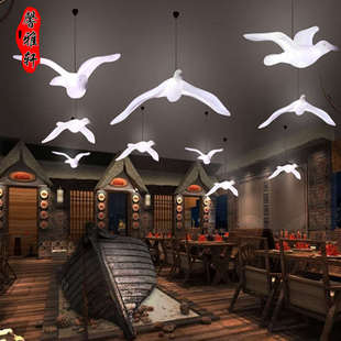 饰品 玻璃钢发光白鹭摆件景观户外雕塑庭院餐厅酒店美陈飞鸟吊挂装
