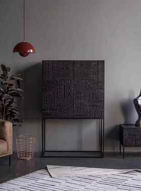 斯堪的纳维亚简约风格雕花餐具柜高柜入口柜酒柜中世纪沉默风格实