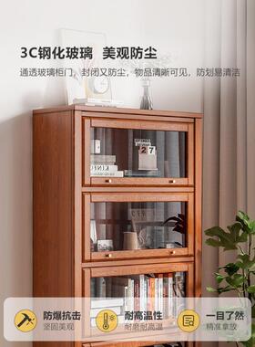 防尘书柜带物Y800玻璃门厅客实木书架柜门储柜家用美带式置物柜展