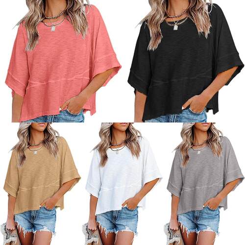 womens 2026 summer simple style casual crewneck batwing half