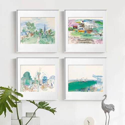 小众艺术画dufy线条水彩客厅书房餐厅清新挂画风景装饰画桌面摆画