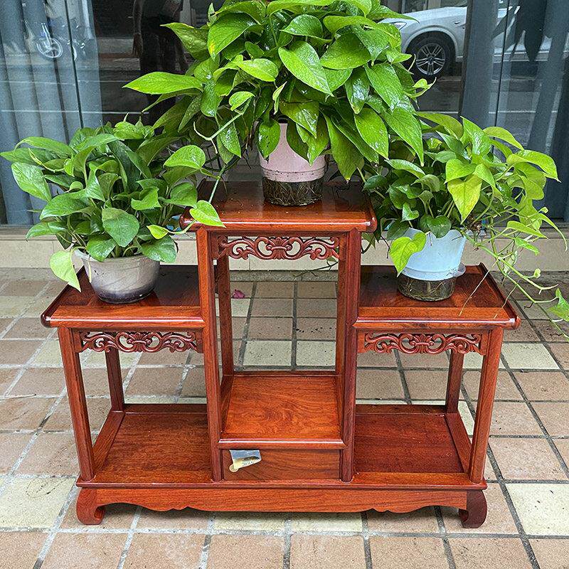 缅甸花梨木多层落地实木花架大果紫檀中式花几盆景架红木盆栽底座