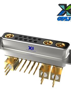 大电流D-SUB连接器13W3母头弯脚金属支架前后螺母10+3针芯座