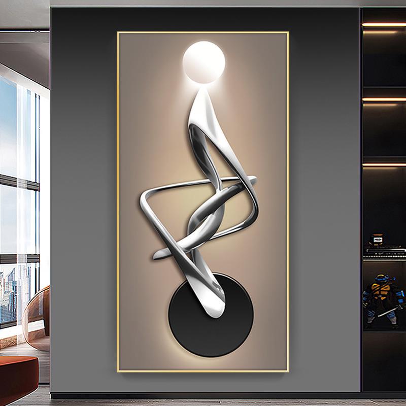 黑白间灯光抽象入现户玄关装饰OHW楼梯竖版挂画画代轻奢过道走廊